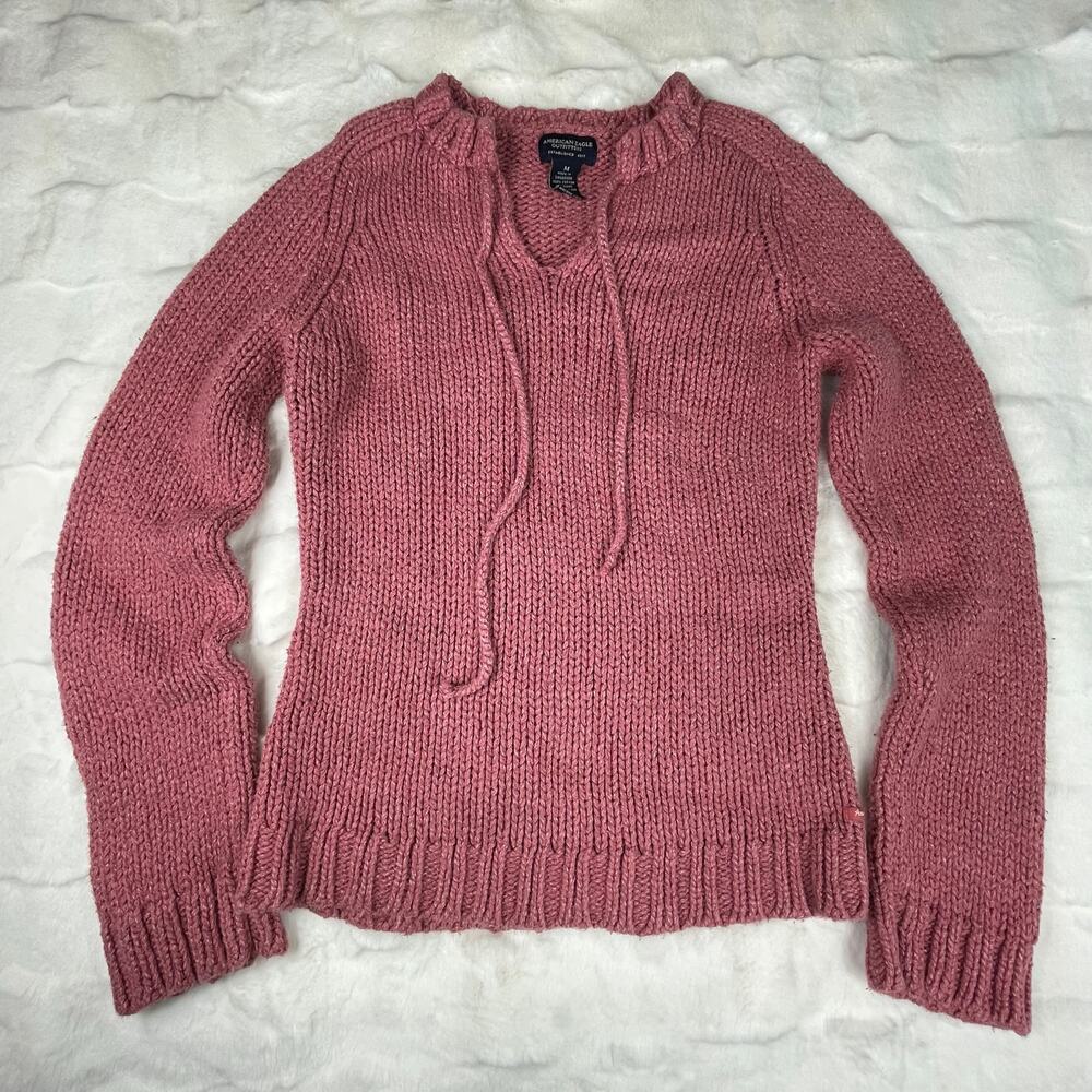 🔥Vintage Y2K 2000s Chunky Knit American Eagle Outfitters Pink Pullover Sweater - Picture 2 of 14